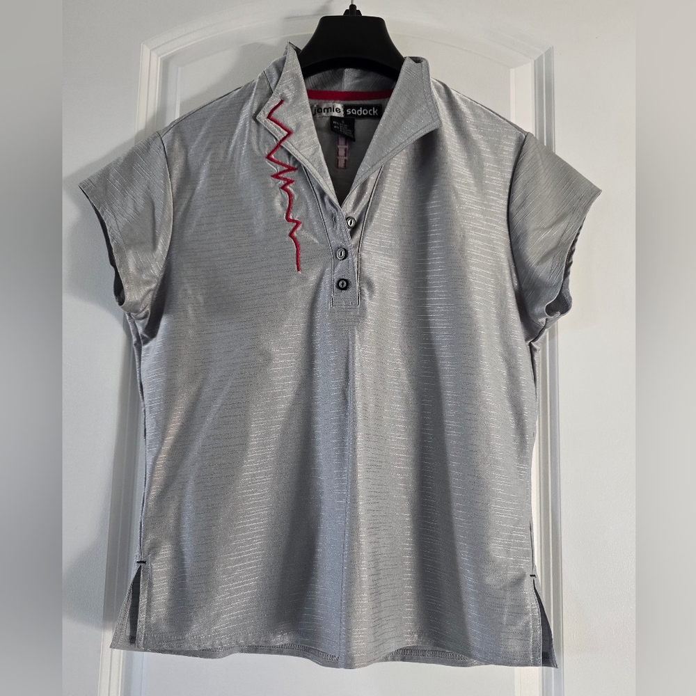 Jamie Sadock Short Sleeve Golf Tennis Picklebal Polo Shirt Gray Womens Size S